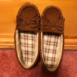 Womens Brown Moccasin Slippers